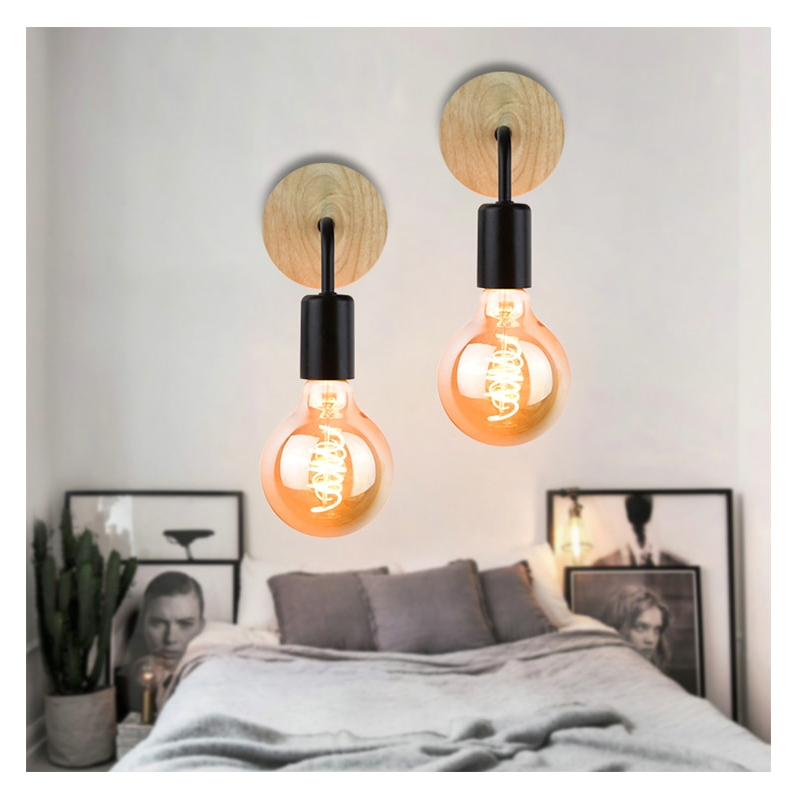 Retro Style Wooden Wall Sconce Lamp